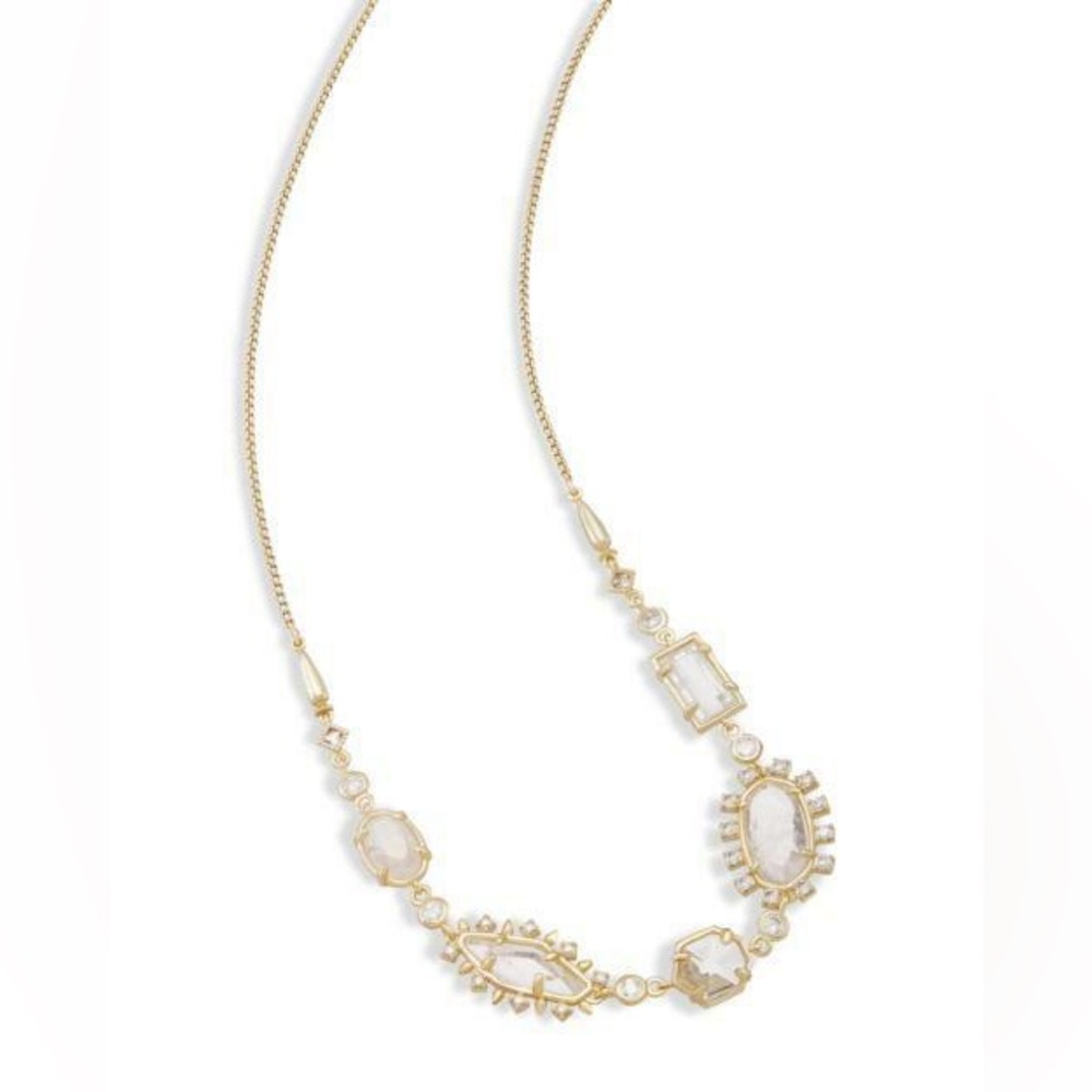 KENDRA SCOTT June Gold Clear White Crystal Mix Necklace